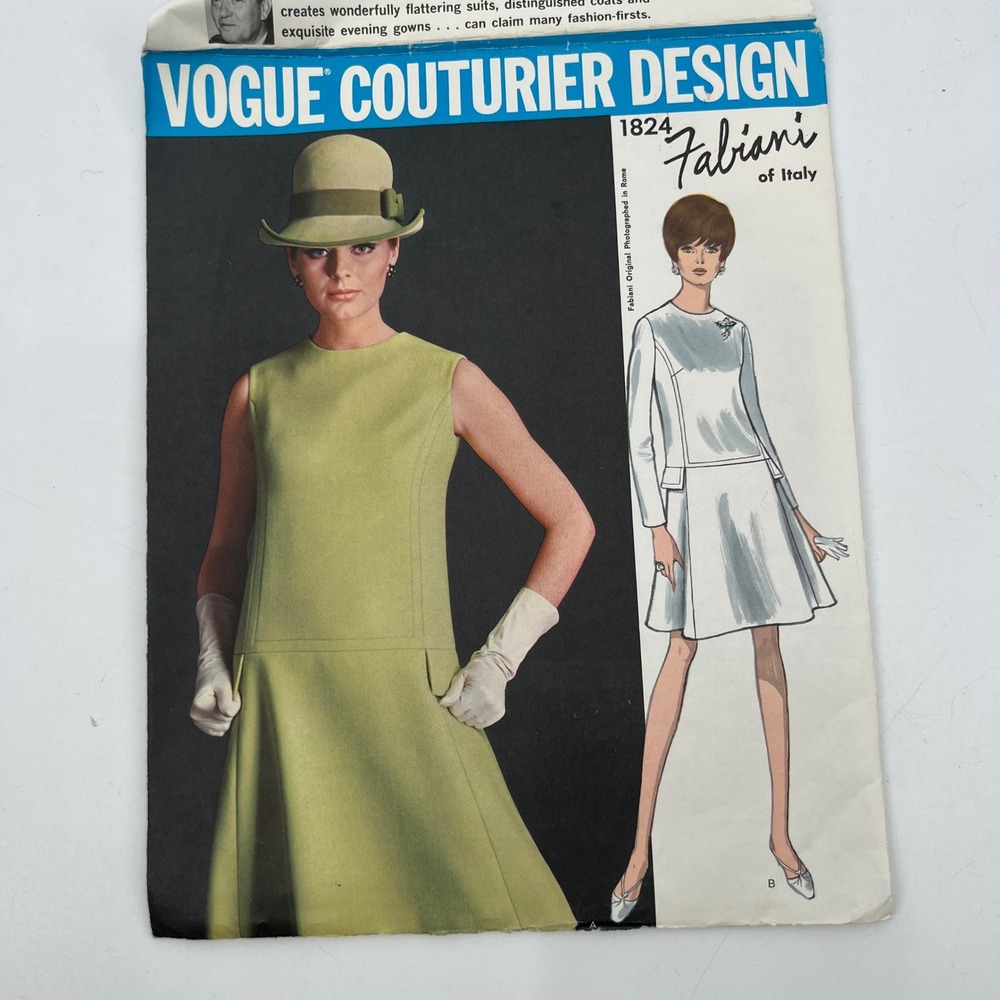 Vogue Couturier Design 1824 Alberto Fabiani 60s Dress Pattern Size 12